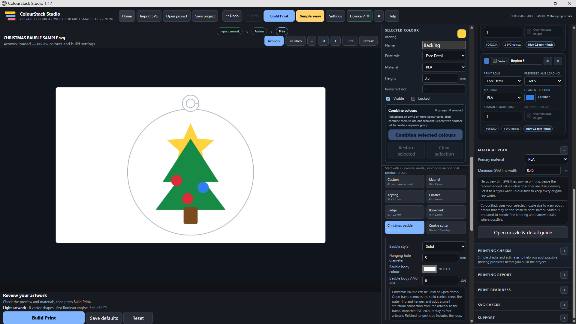 Christmas bauble being prepared in ColourStack Studio
