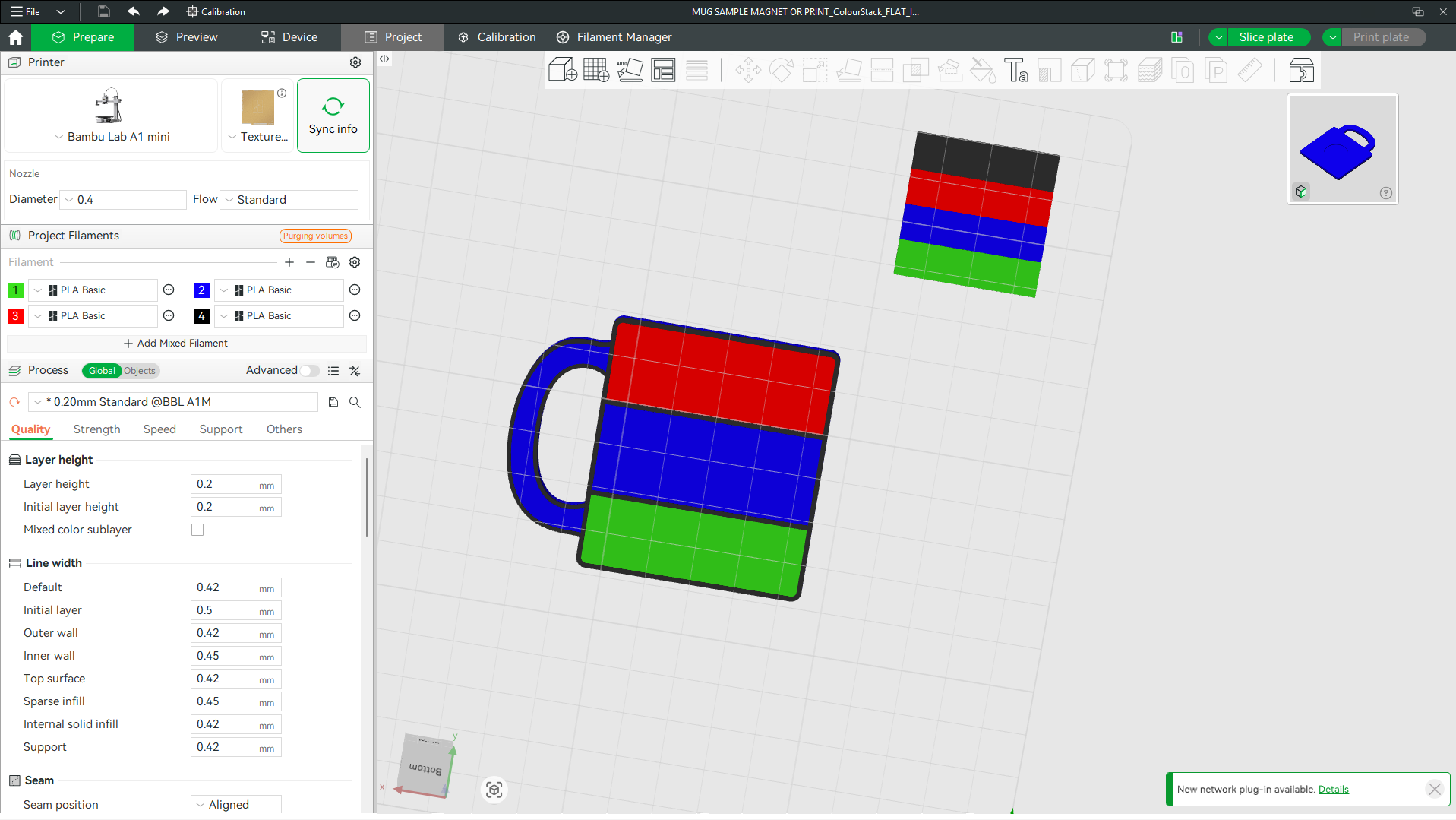 Generated multi-colour project open in slicing software